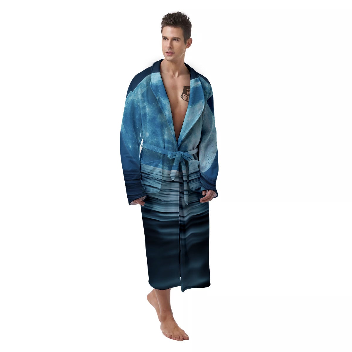 Moonlight And The Sea Print Men's Robe-grizzshop