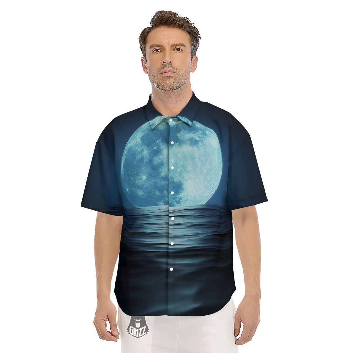 Moonlight And The Sea Print Men's Short Sleeve Shirts-grizzshop