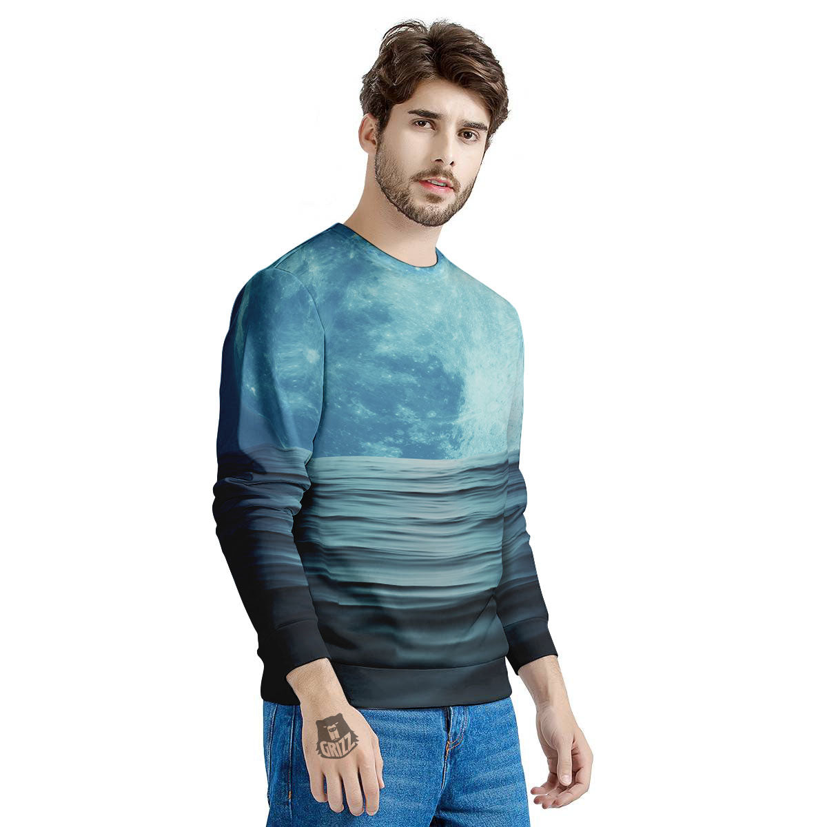 Moonlight And The Sea Print Men's Sweatshirt-grizzshop