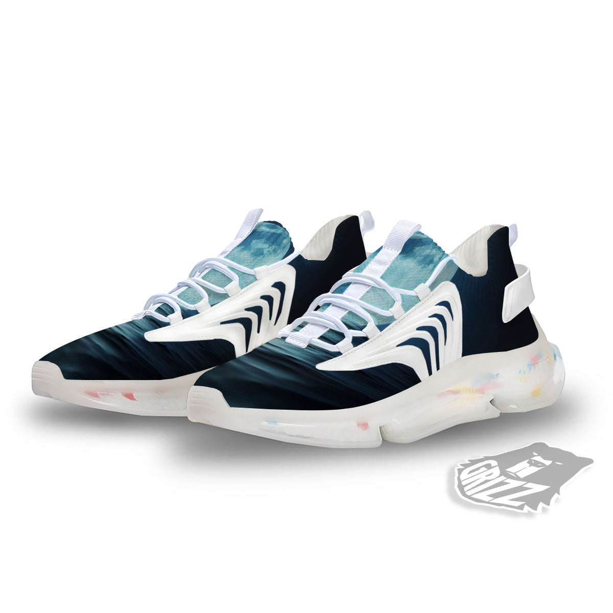 Moonlight And The Sea Print White Gym Shoes-grizzshop