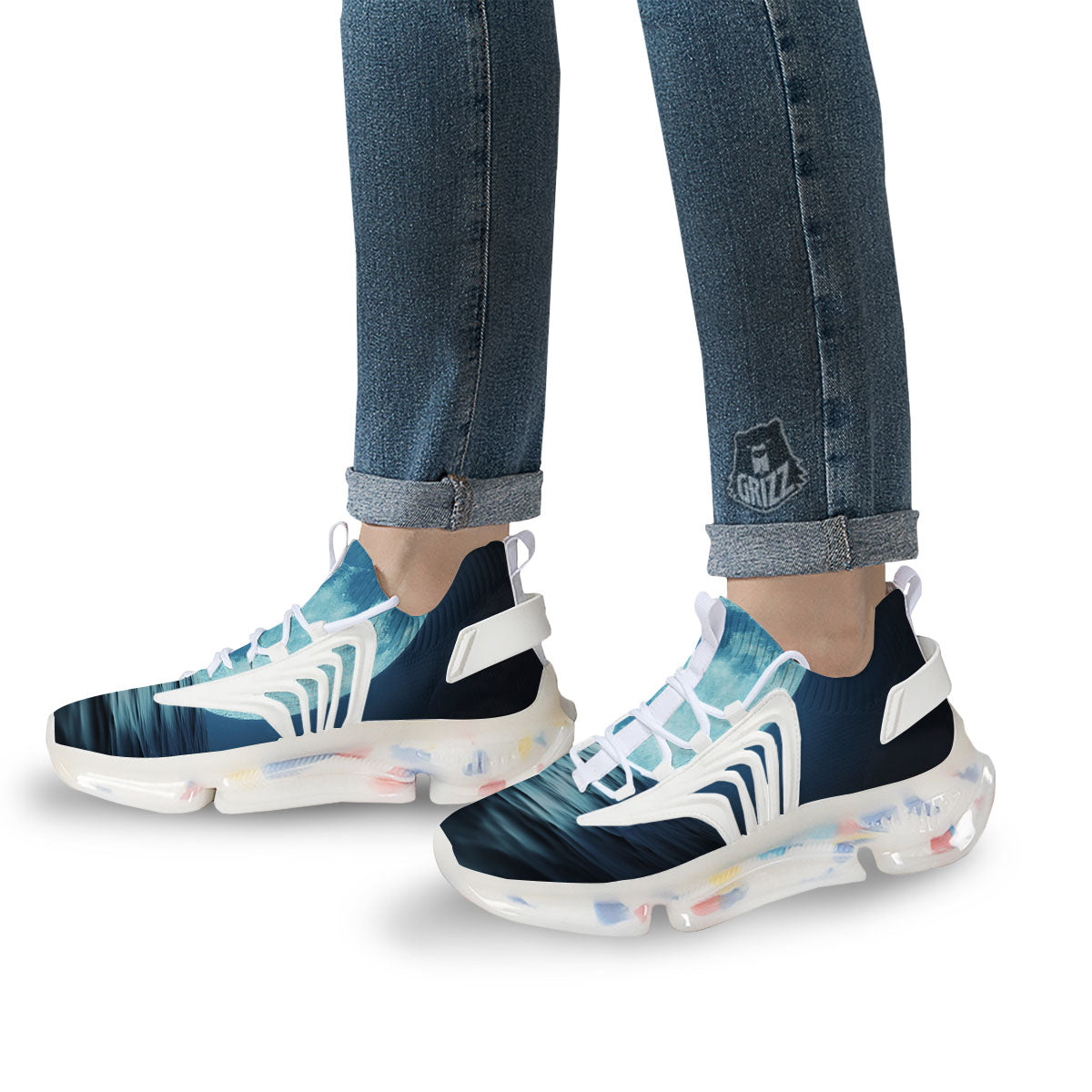 Moonlight And The Sea Print White Gym Shoes-grizzshop
