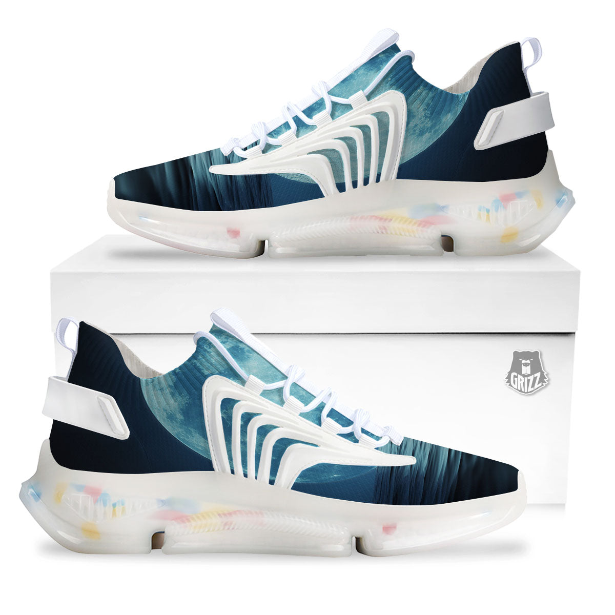 Moonlight And The Sea Print White Gym Shoes-grizzshop