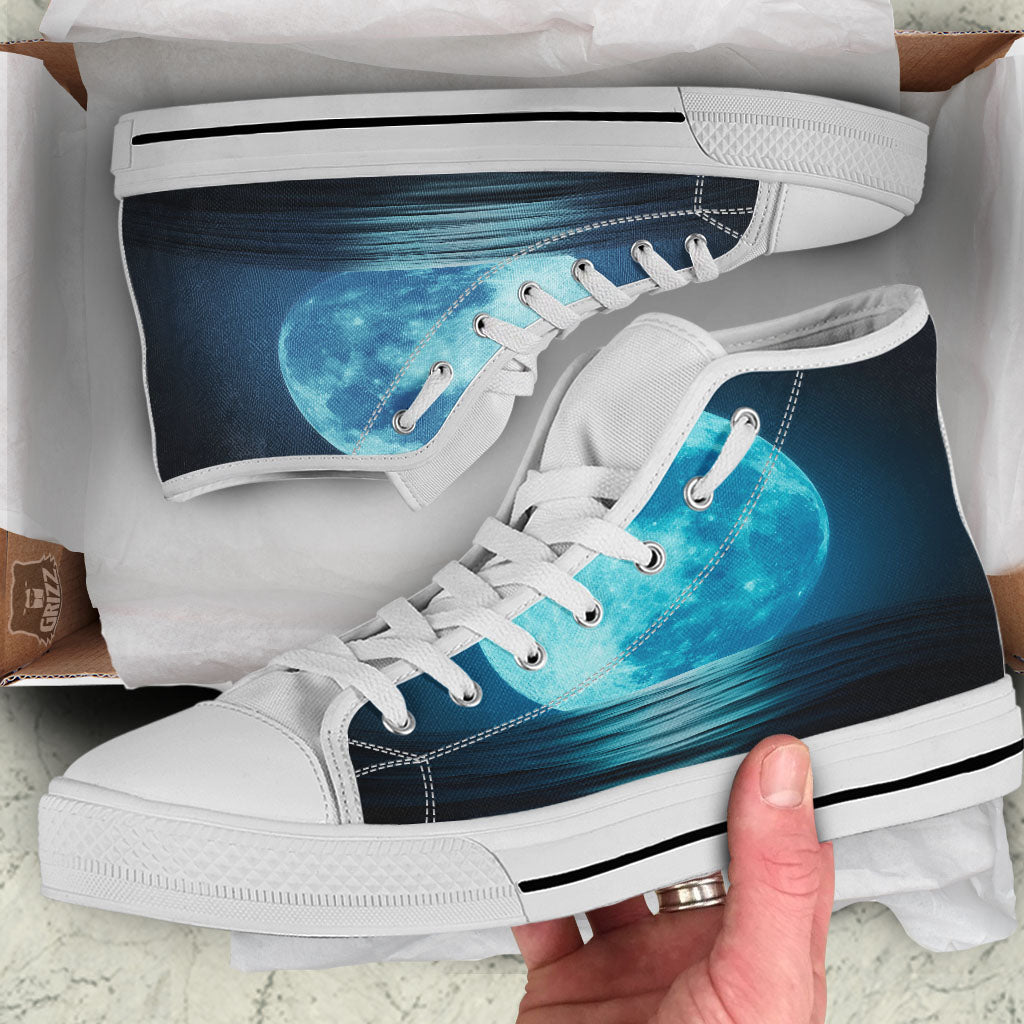 Moonlight And The Sea Print White High Top Shoes-grizzshop