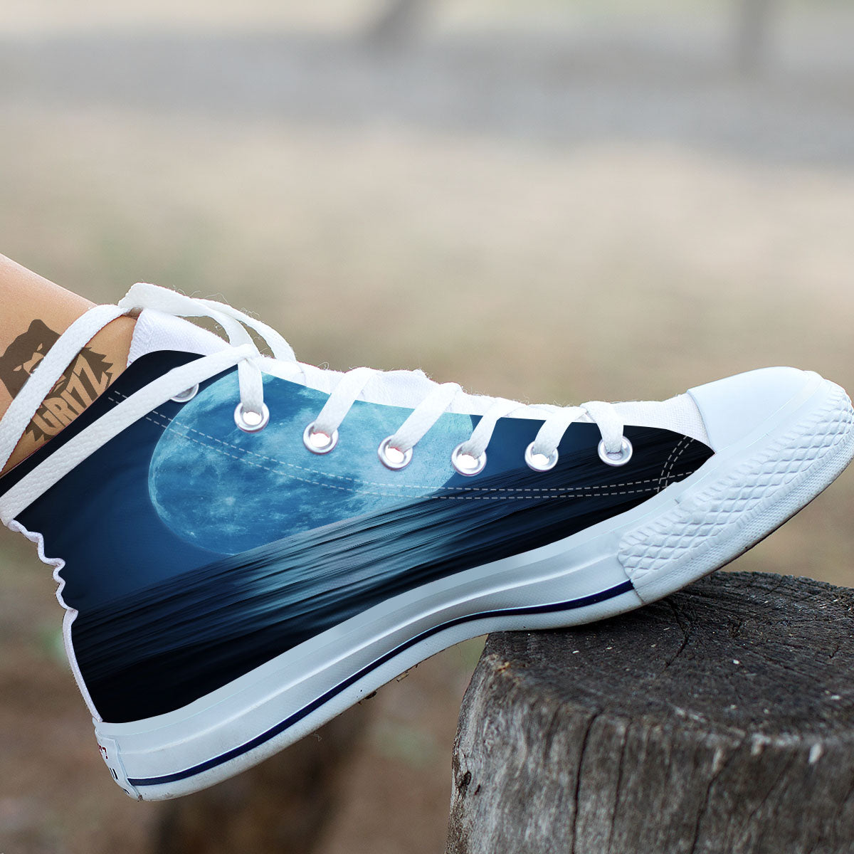 Moonlight And The Sea Print White High Top Shoes-grizzshop