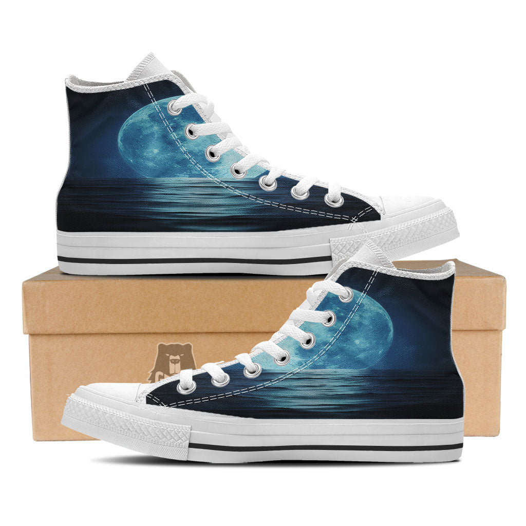 Moonlight And The Sea Print White High Top Shoes-grizzshop