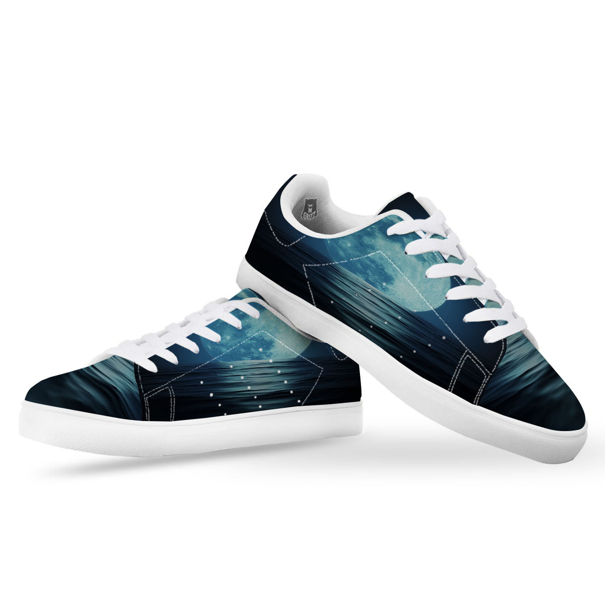 Moonlight And The Sea Print White Low Top Sneakers-grizzshop