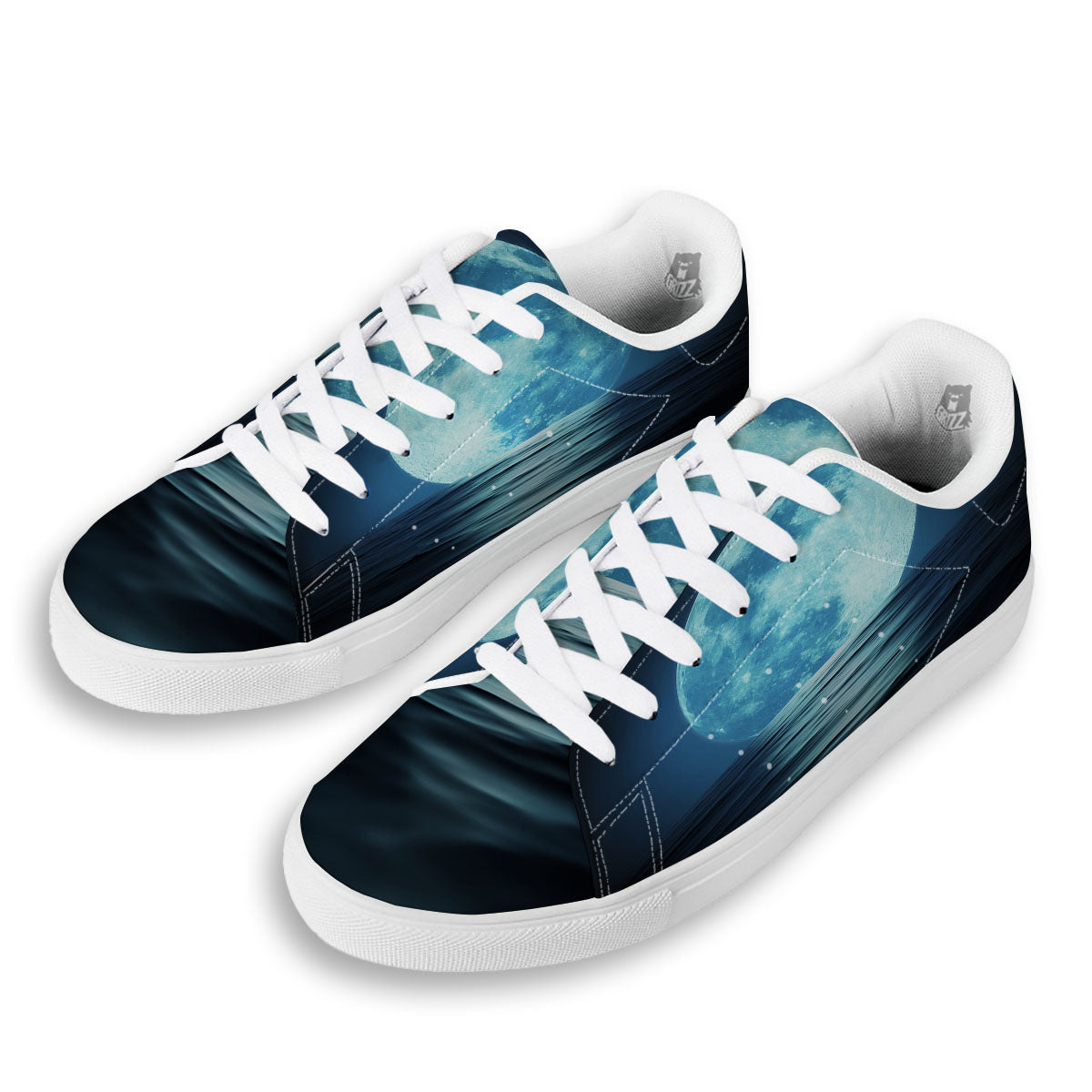 Moonlight And The Sea Print White Low Top Sneakers-grizzshop