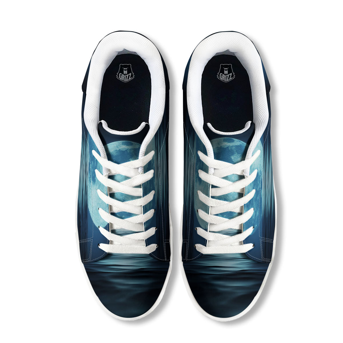 Moonlight And The Sea Print White Low Top Sneakers-grizzshop