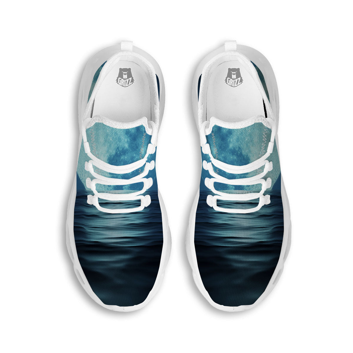 Moonlight And The Sea Print White Running Shoes-grizzshop