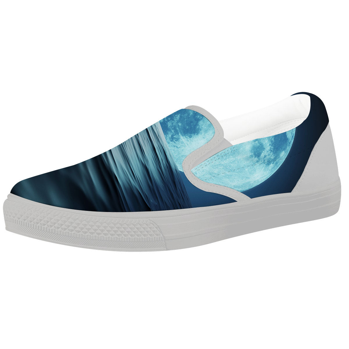 Moonlight And The Sea Print White Slip On Shoes-grizzshop