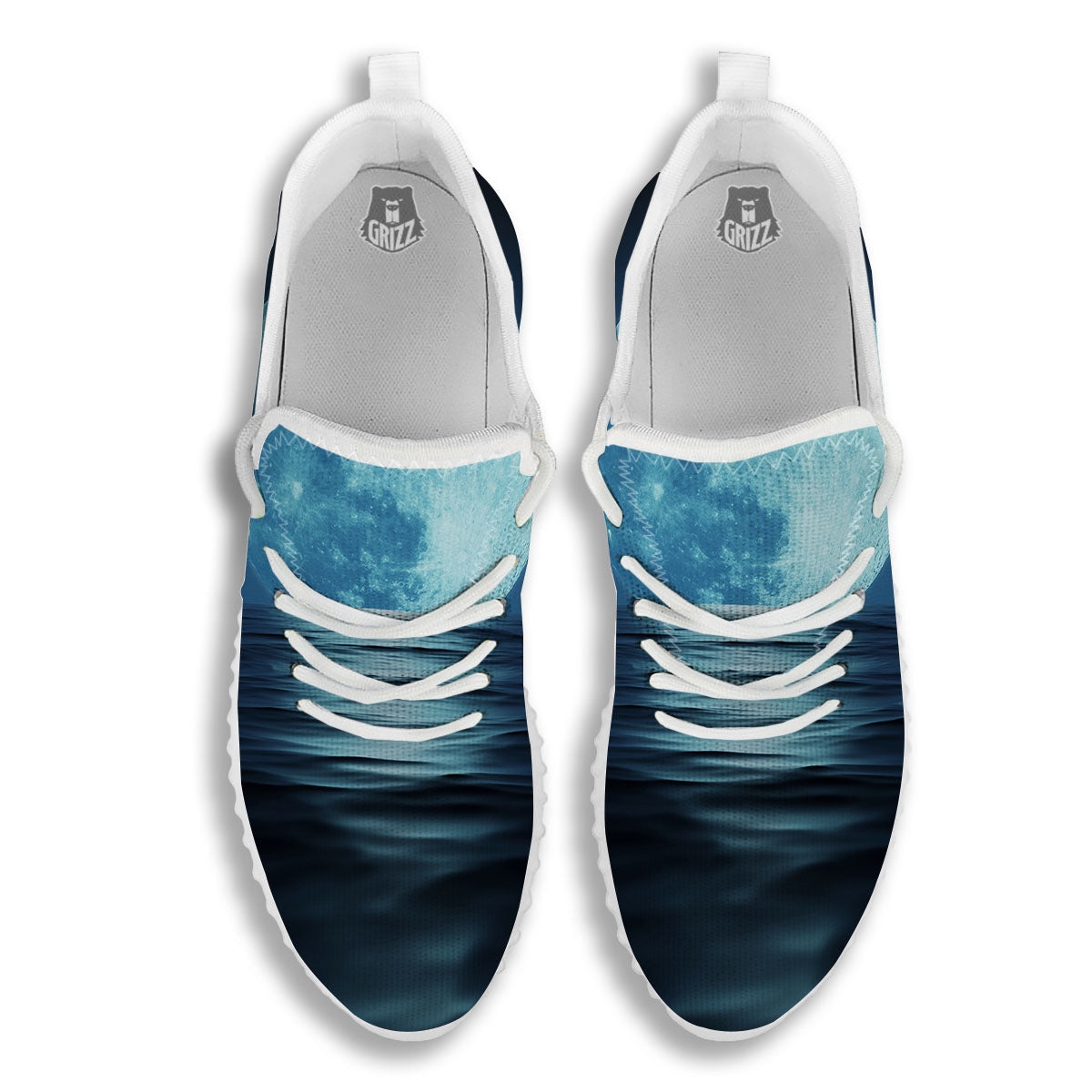 Moonlight And The Sea Print White Walking Shoes-grizzshop
