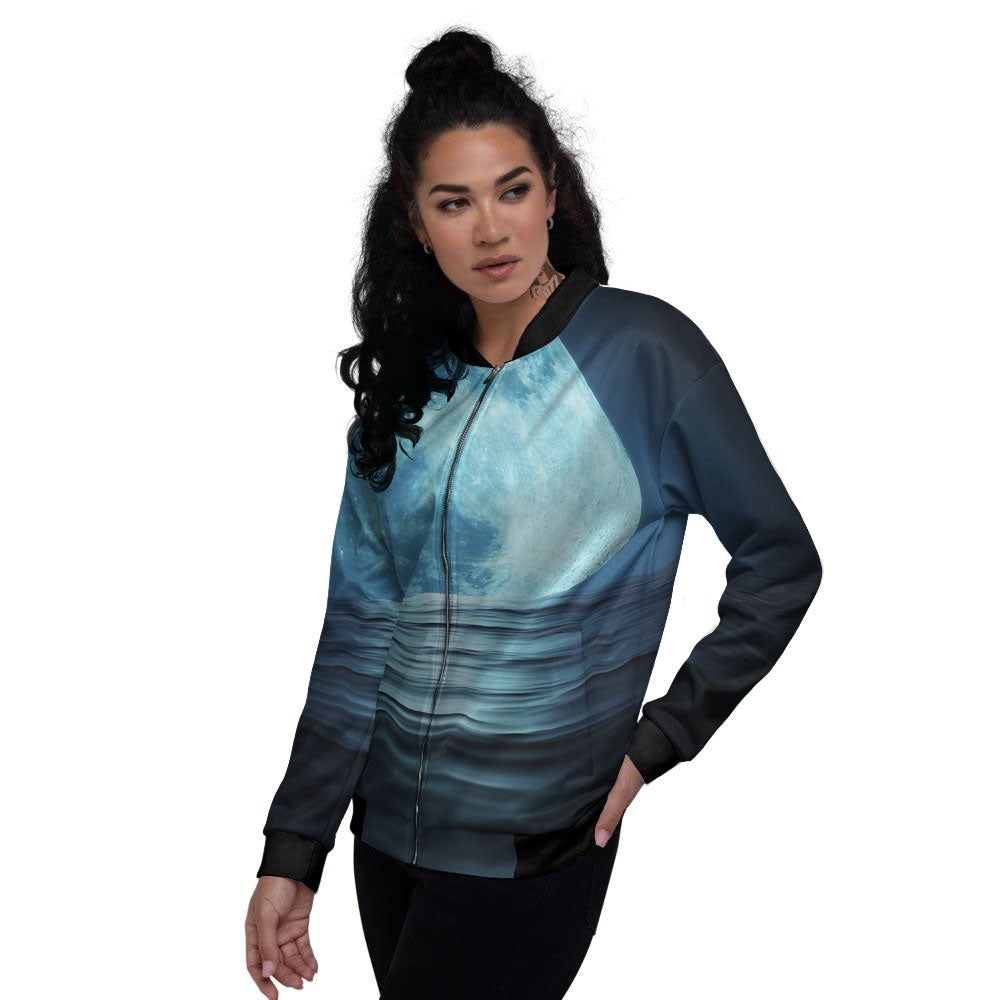 Moonlight And The Sea Print Women's Bomber Jacket-grizzshop