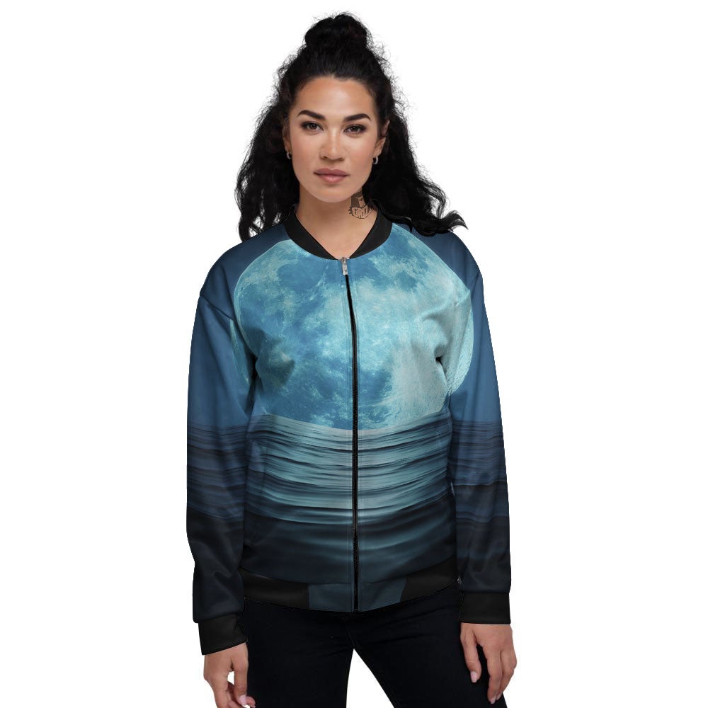 Moonlight And The Sea Print Women's Bomber Jacket-grizzshop