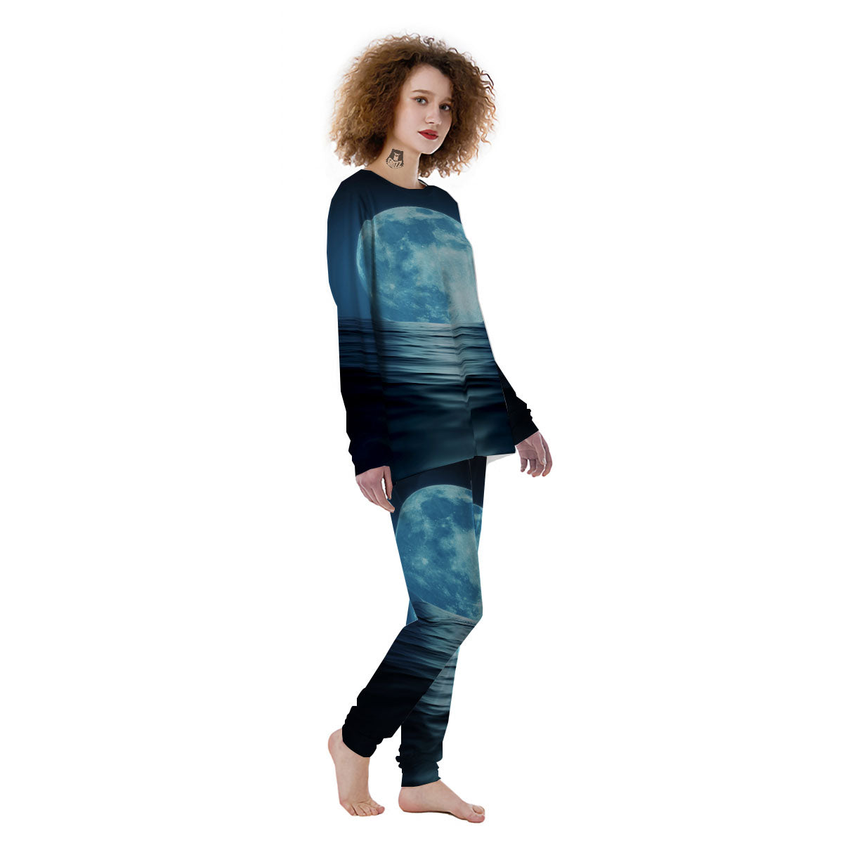 Moonlight And The Sea Print Women's Pajamas-grizzshop