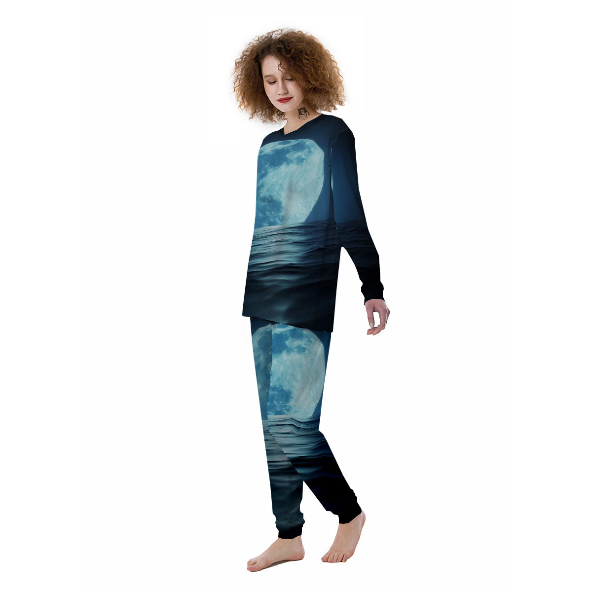 Moonlight And The Sea Print Women's Pajamas-grizzshop
