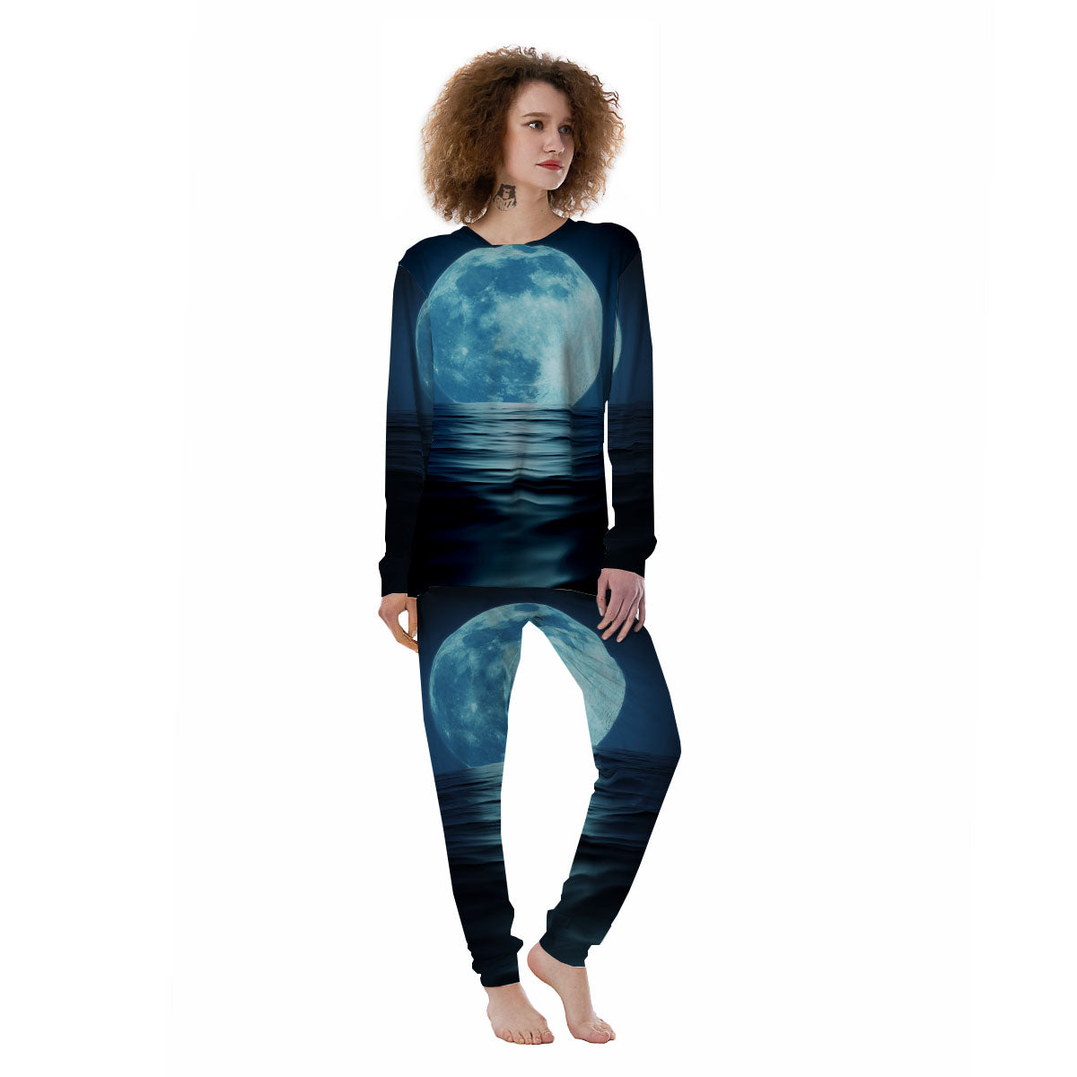 Moonlight And The Sea Print Women's Pajamas-grizzshop