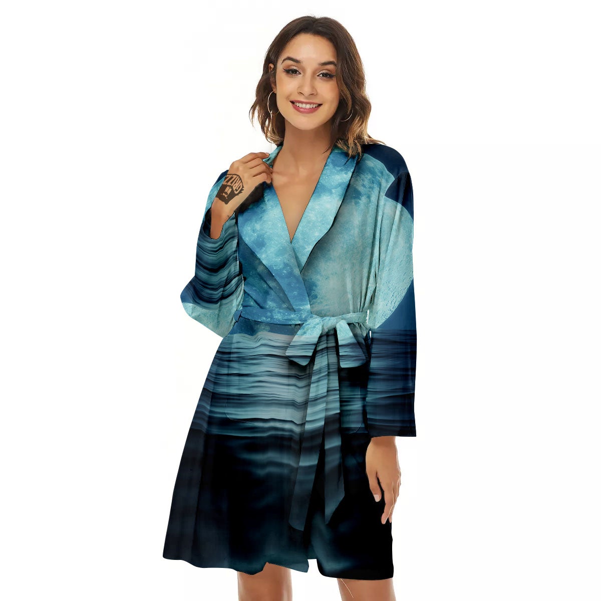 Moonlight And The Sea Print Women's Robe-grizzshop