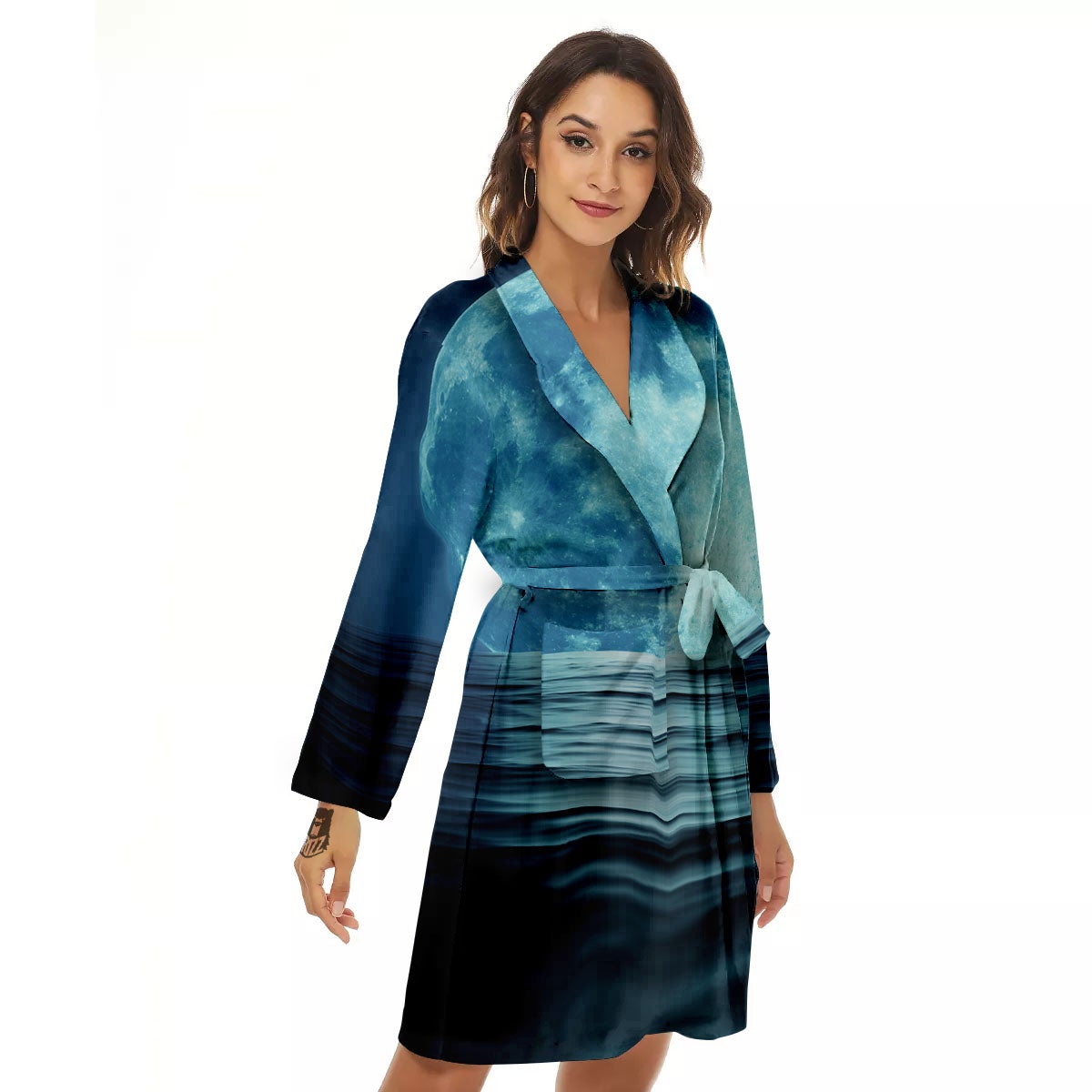 Moonlight And The Sea Print Women's Robe-grizzshop