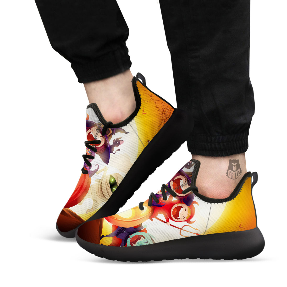 Moonlight Halloween Print Black Athletic Shoes-grizzshop