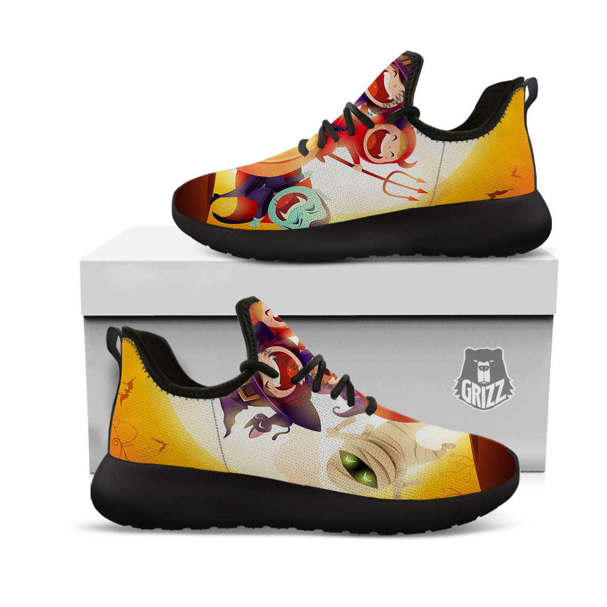 Moonlight Halloween Print Black Athletic Shoes-grizzshop
