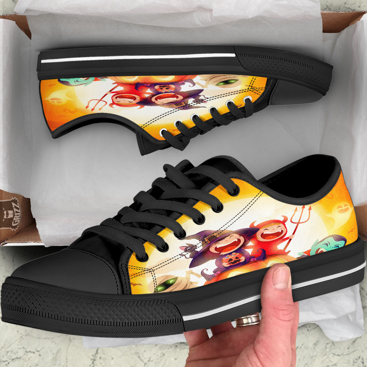 Moonlight Halloween Print Black Low Top Shoes-grizzshop