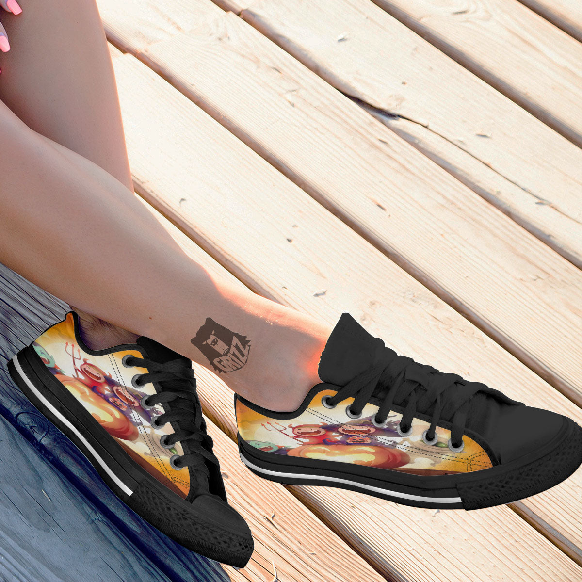 Moonlight Halloween Print Black Low Top Shoes-grizzshop