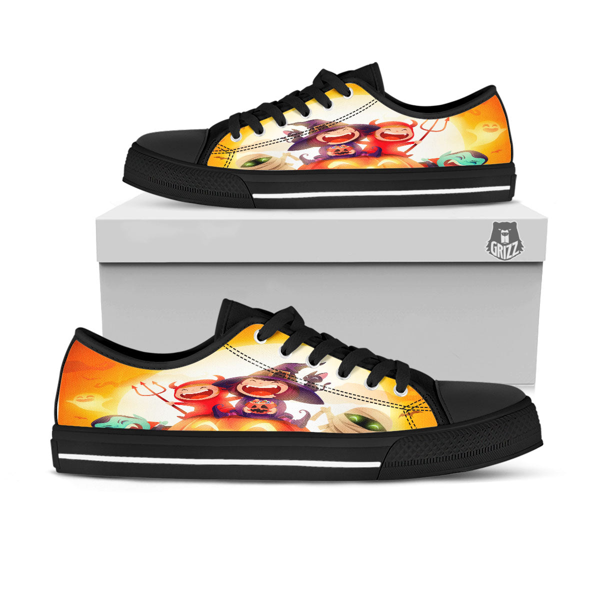 Moonlight Halloween Print Black Low Top Shoes-grizzshop