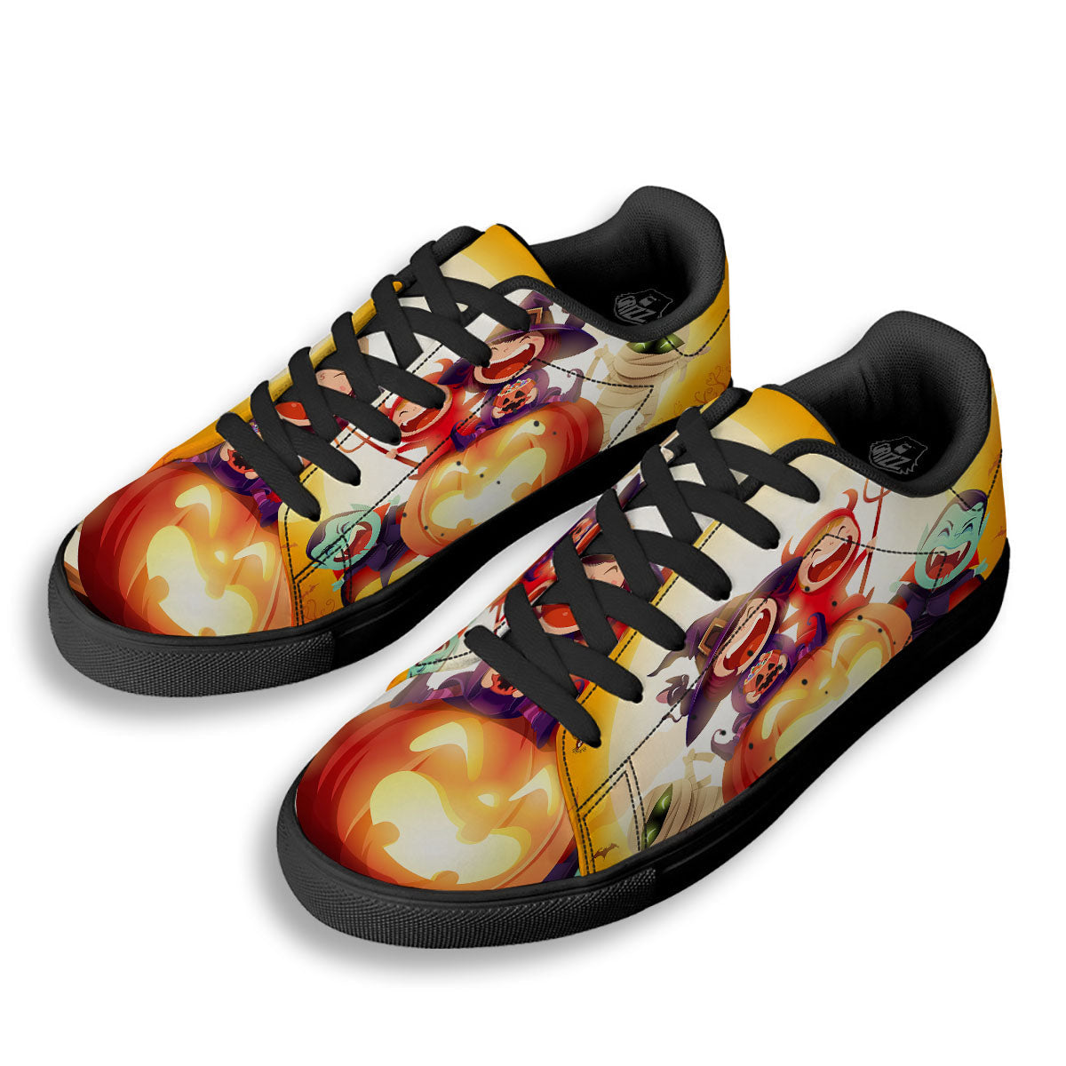 Moonlight Halloween Print Black Low Top Sneakers-grizzshop