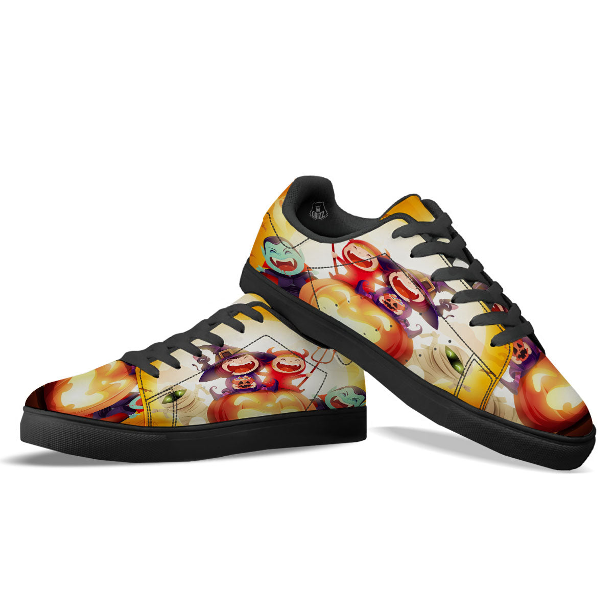 Moonlight Halloween Print Black Low Top Sneakers-grizzshop