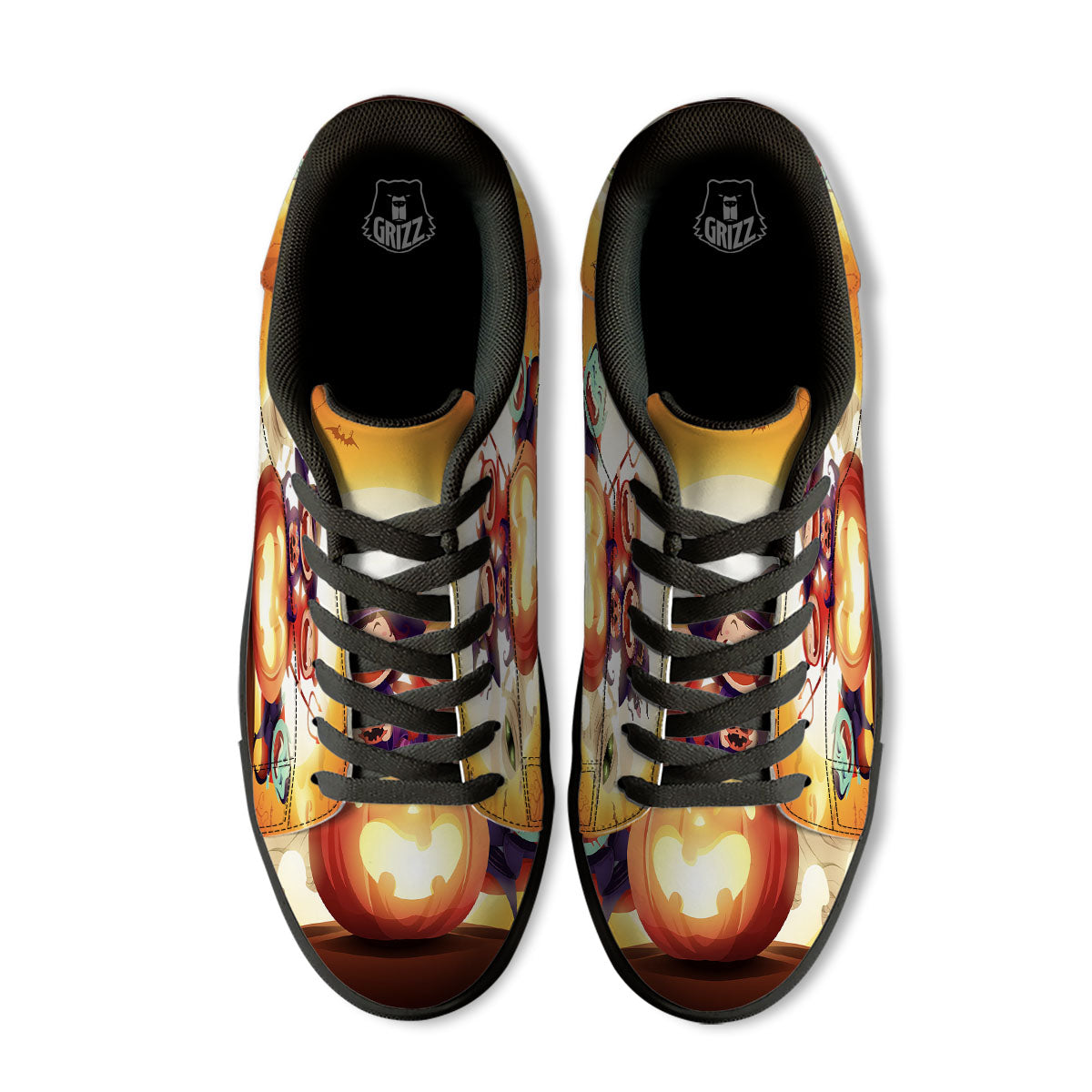 Moonlight Halloween Print Black Low Top Sneakers-grizzshop