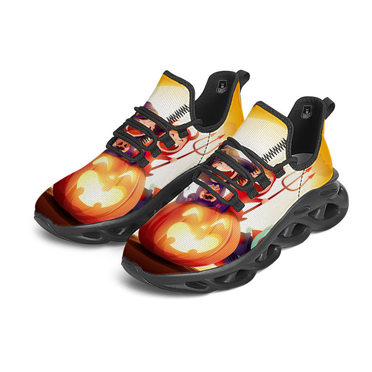 Moonlight Halloween Print Black Running Shoes-grizzshop