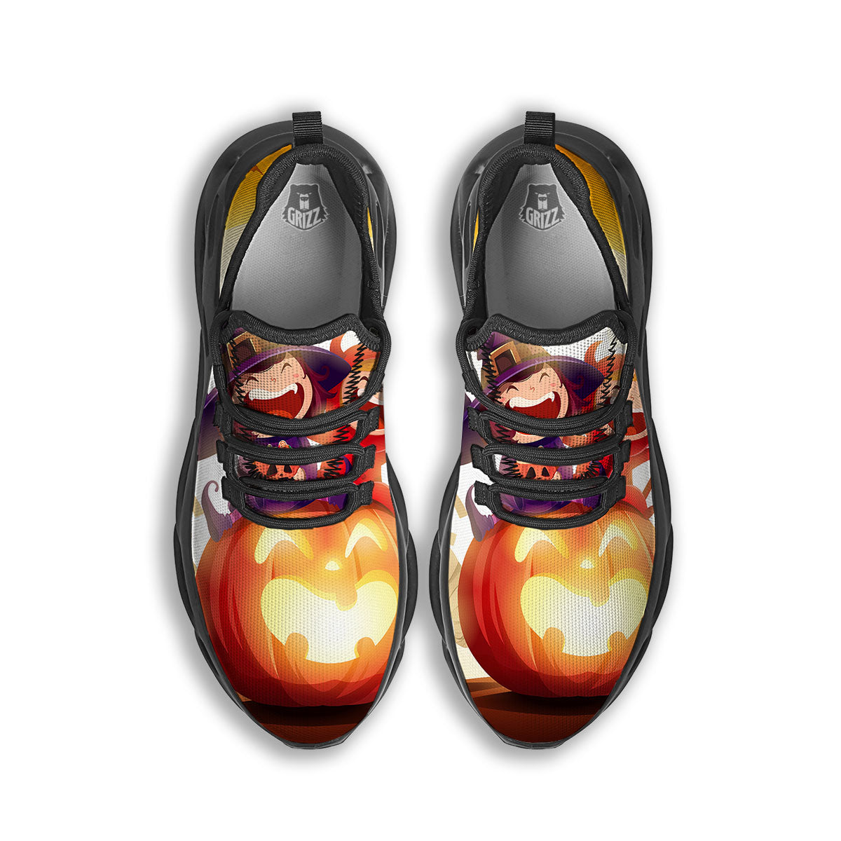 Moonlight Halloween Print Black Running Shoes-grizzshop