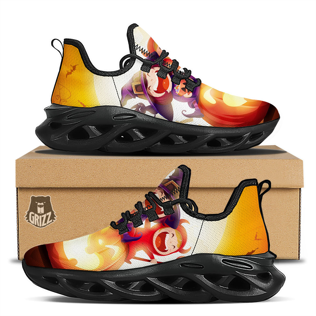 Moonlight Halloween Print Black Running Shoes-grizzshop