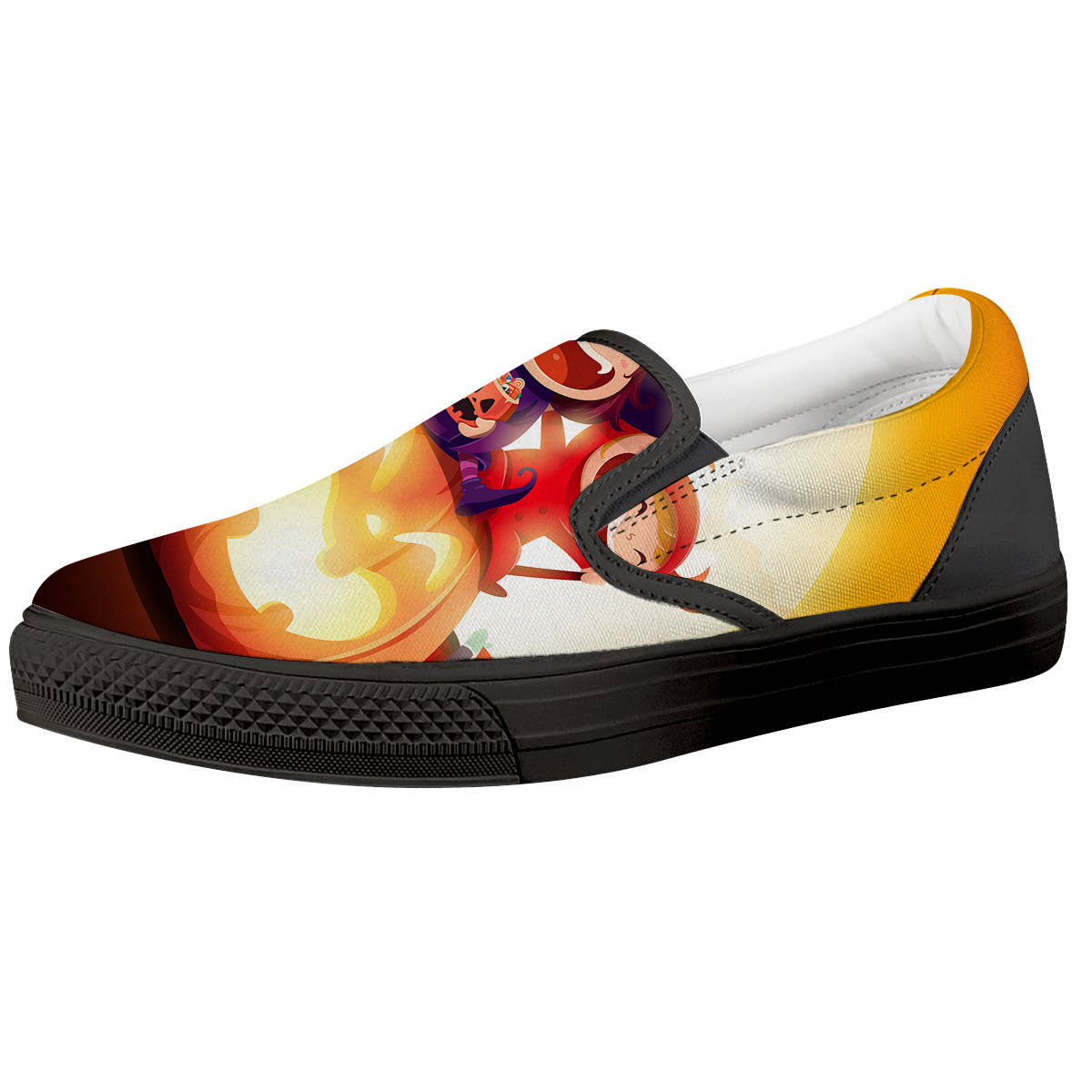 Moonlight Halloween Print Black Slip On Shoes-grizzshop