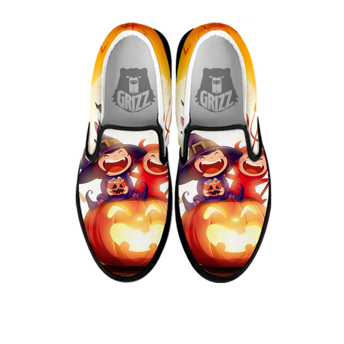 Moonlight Halloween Print Black Slip On Shoes-grizzshop