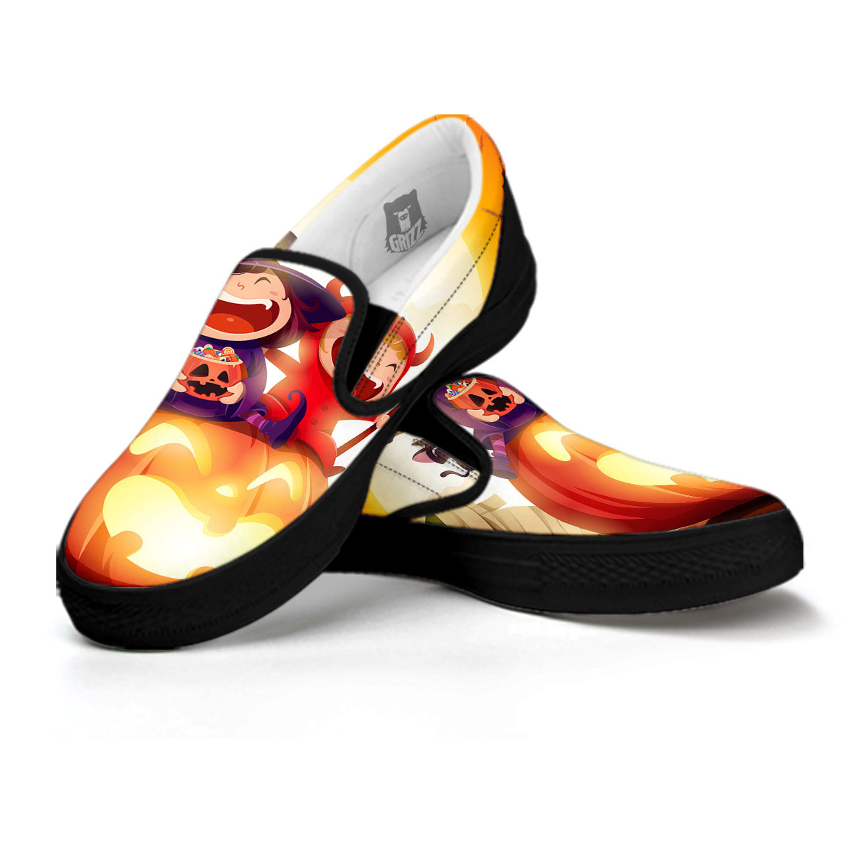 Moonlight Halloween Print Black Slip On Shoes-grizzshop