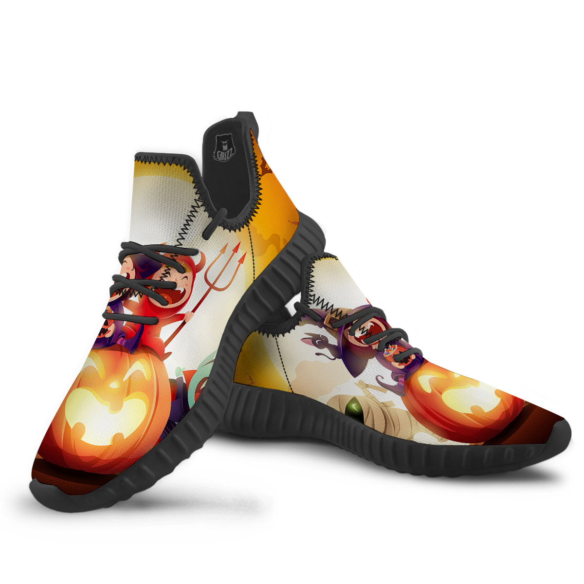 Moonlight Halloween Print Black Walking Shoes-grizzshop