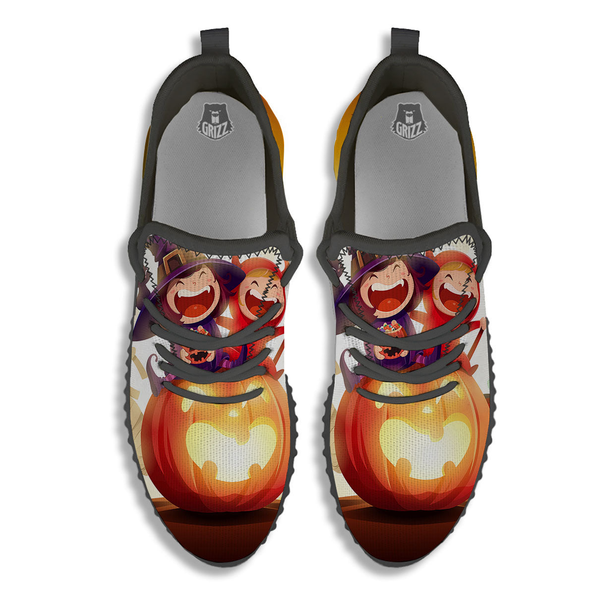 Moonlight Halloween Print Black Walking Shoes-grizzshop