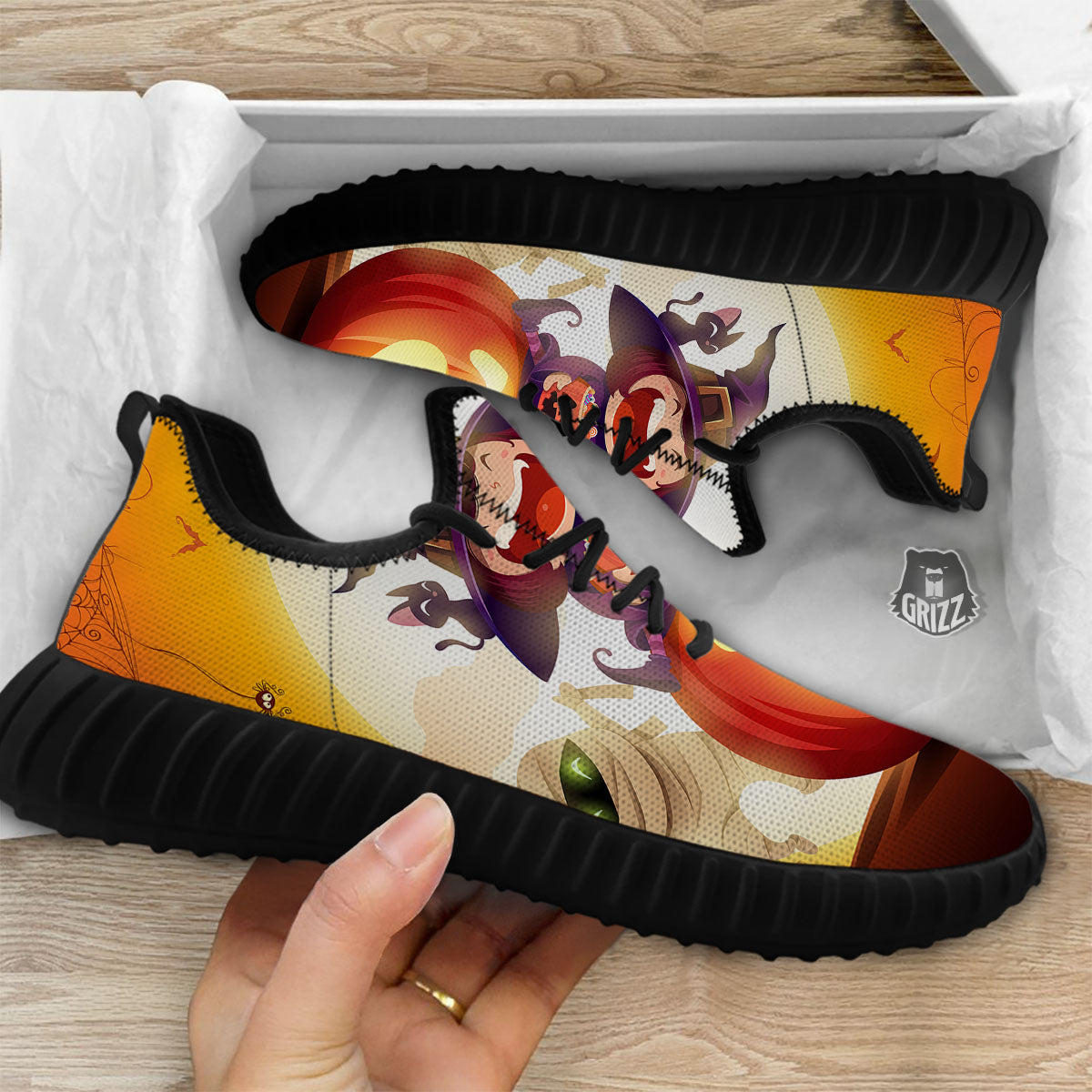 Moonlight Halloween Print Black Walking Shoes-grizzshop