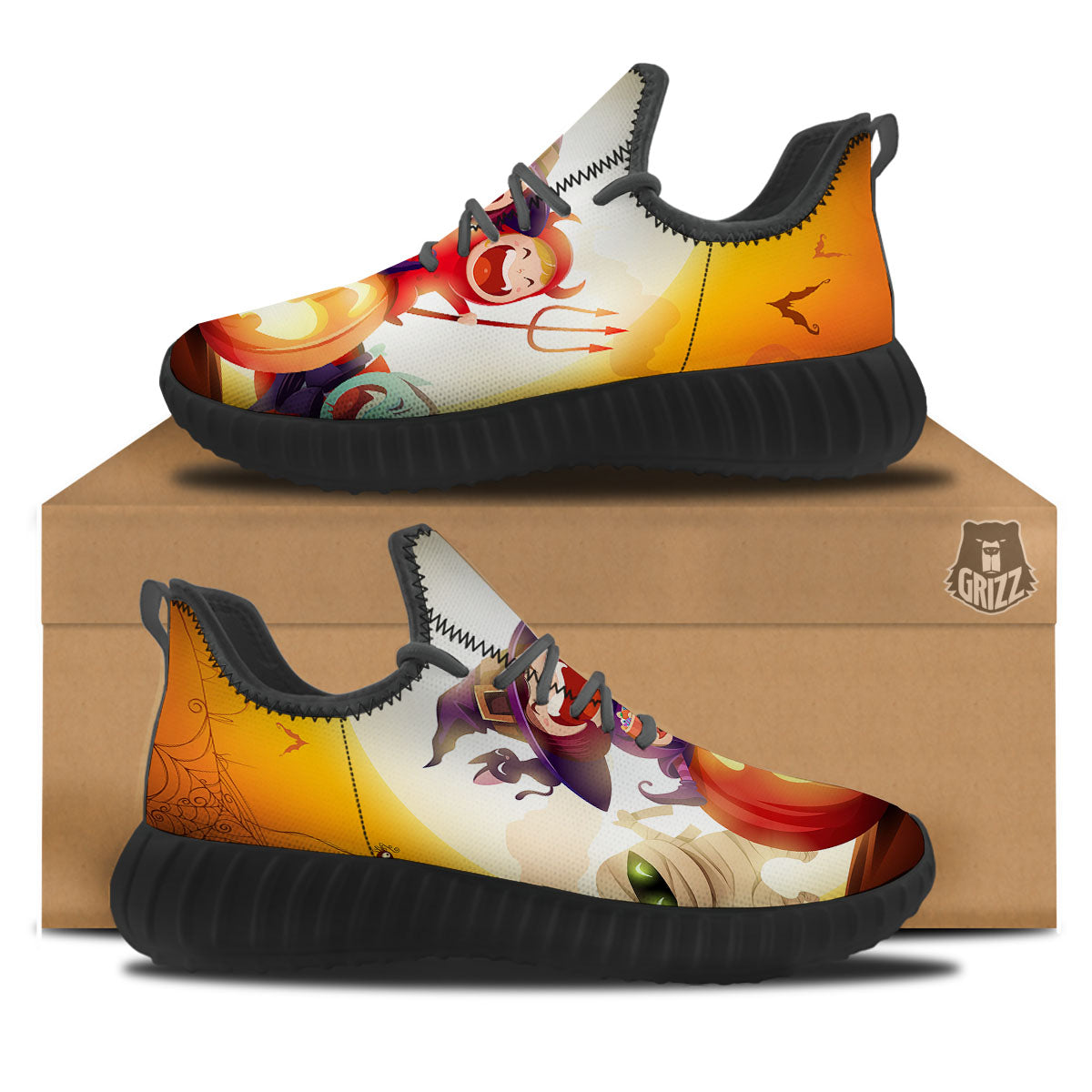 Moonlight Halloween Print Black Walking Shoes-grizzshop