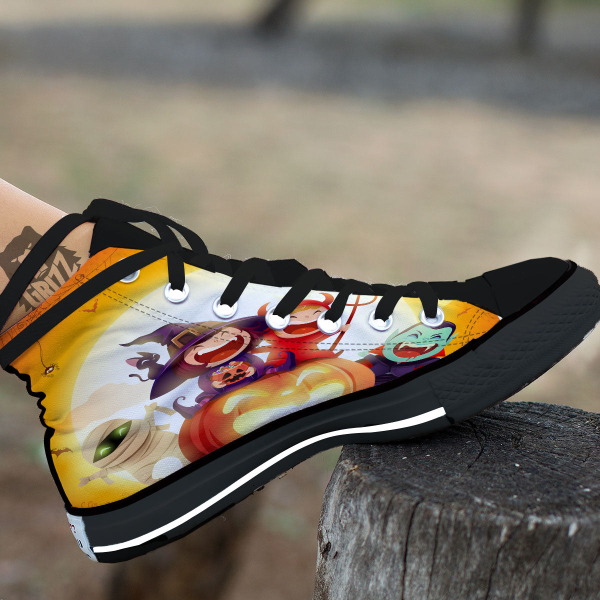 Moonlight Halloween Print High Top Shoes-grizzshop