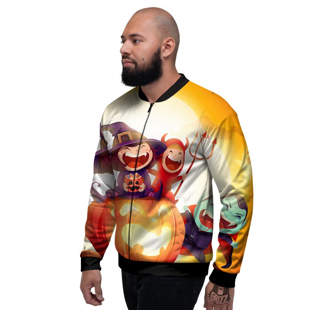 Moonlight Halloween Print Men's Bomber Jacket-grizzshop