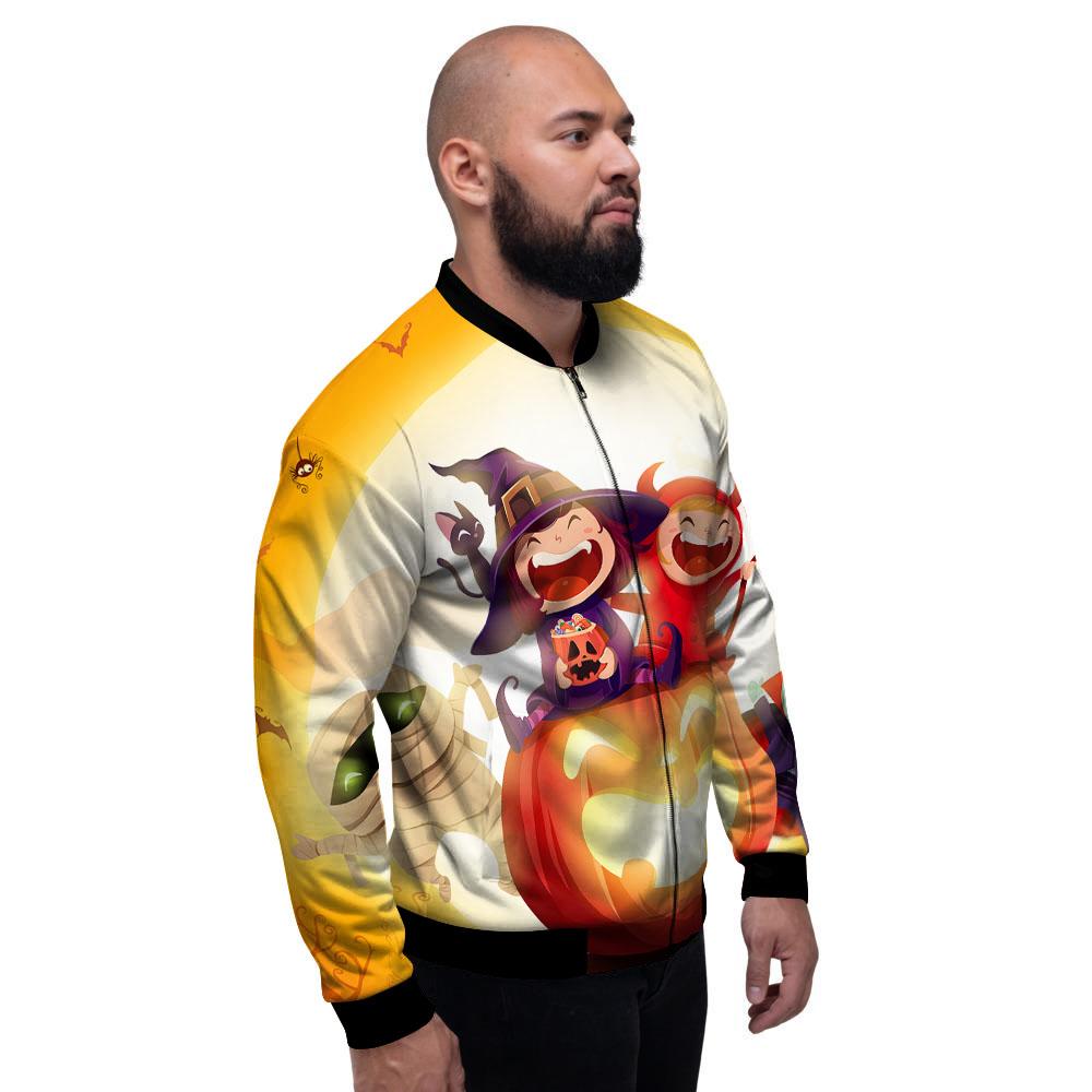 Moonlight Halloween Print Men's Bomber Jacket-grizzshop
