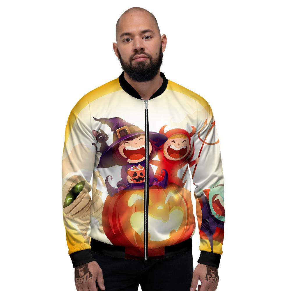 Moonlight Halloween Print Men's Bomber Jacket-grizzshop