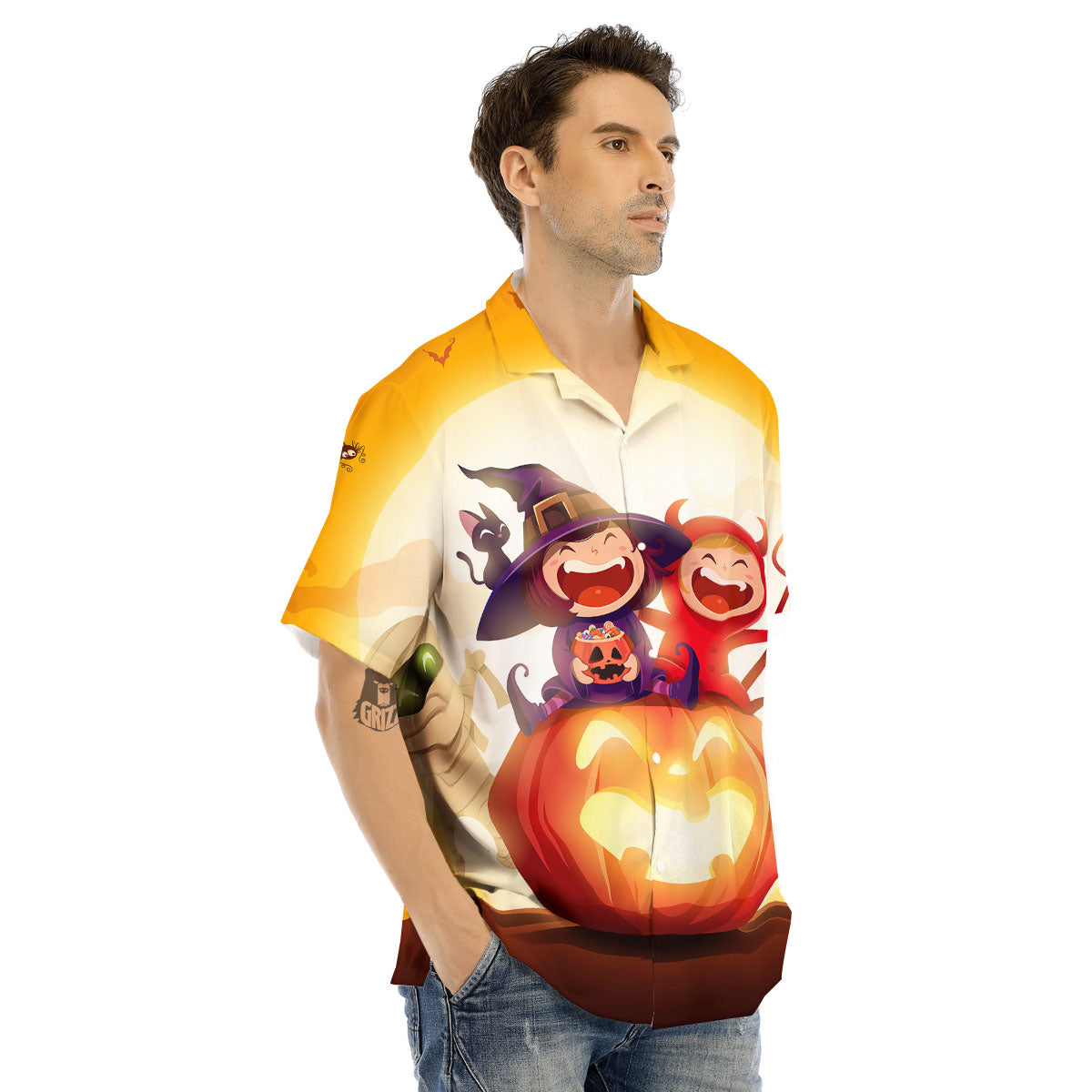 Moonlight Halloween Print Men's Hawaiian Shirt-grizzshop