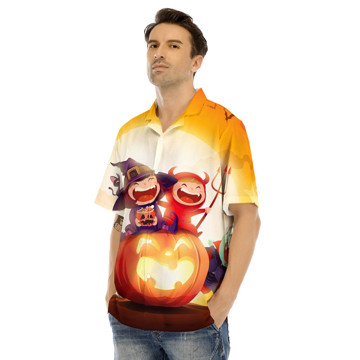 Moonlight Halloween Print Men's Hawaiian Shirt-grizzshop