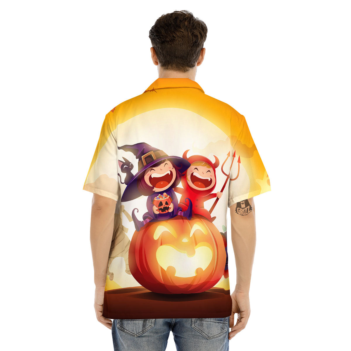 Moonlight Halloween Print Men's Hawaiian Shirt-grizzshop