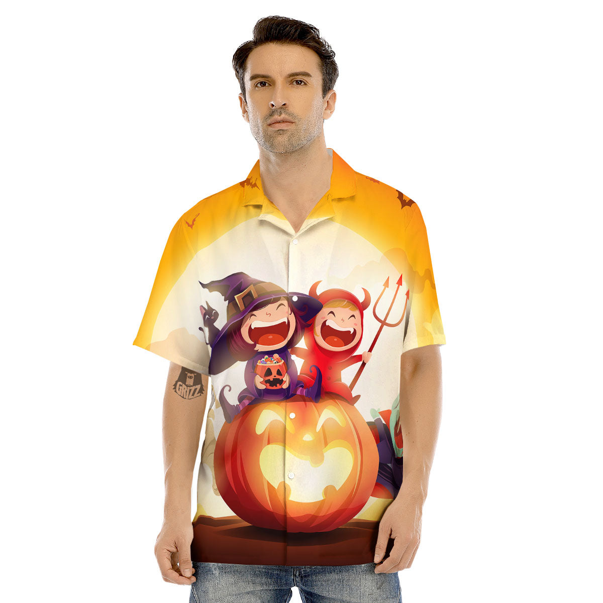 Moonlight Halloween Print Men's Hawaiian Shirt-grizzshop