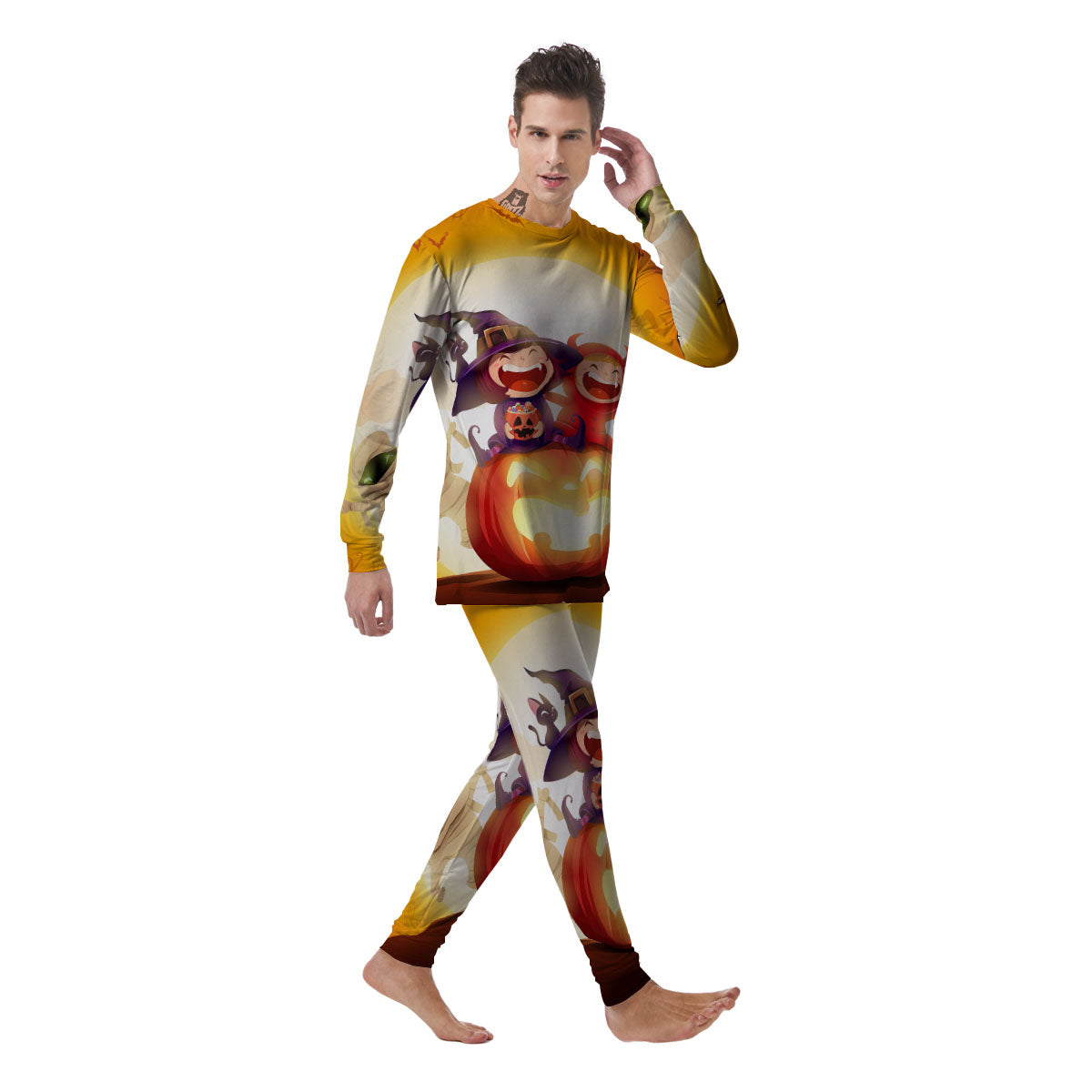 Moonlight Halloween Print Men's Pajamas-grizzshop