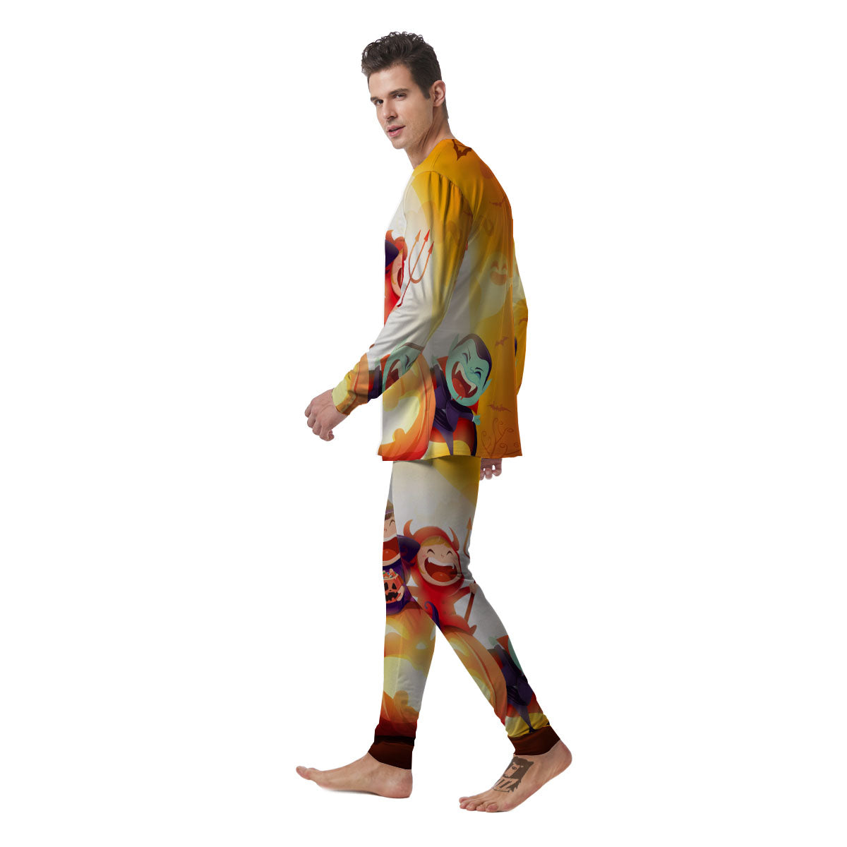 Moonlight Halloween Print Men's Pajamas-grizzshop